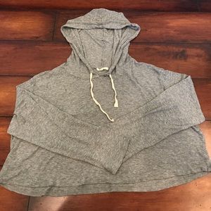 Grey Ribbed Cropped Hoodie