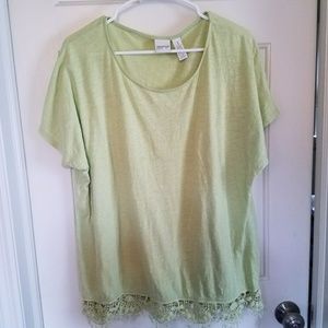 Green tee shirt with lacey hem.