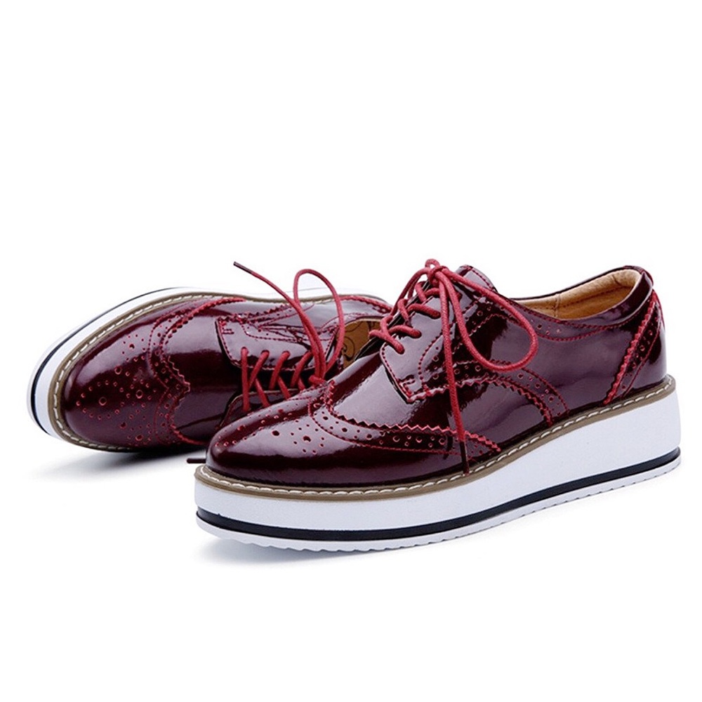 “Gemini” 100% Leather Maroon Platform Oxford,5-9.5