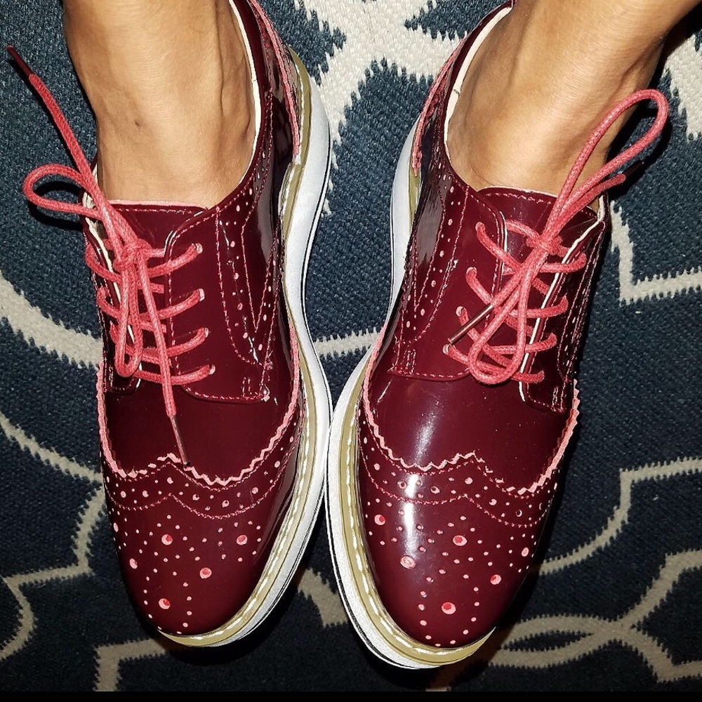 “Gemini” 100% Leather Maroon Platform Oxford,5-9.5 - Picture 2 of 8