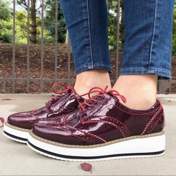 “Gemini” 100% Leather Maroon Platform Oxford,5-9.5 - Picture 7 of 8