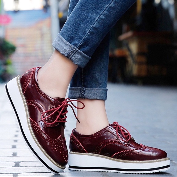 “Gemini” 100% Leather Maroon Platform Oxford,5-9.5 - Picture 5 of 8