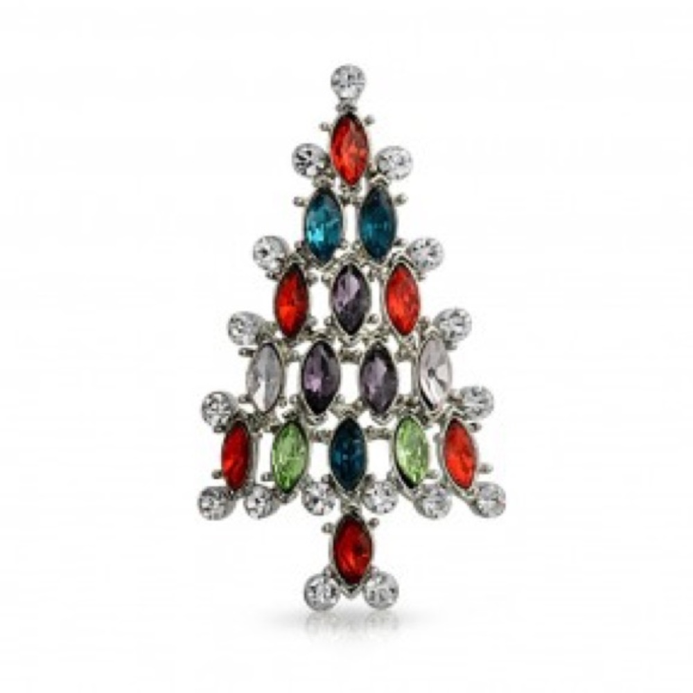 Merry Happy Tree bling jewelry pin