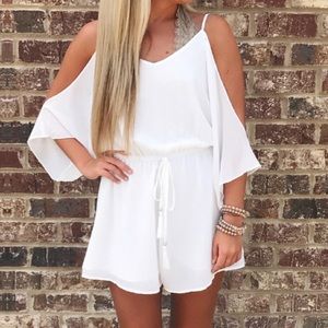White cold shoulder romper