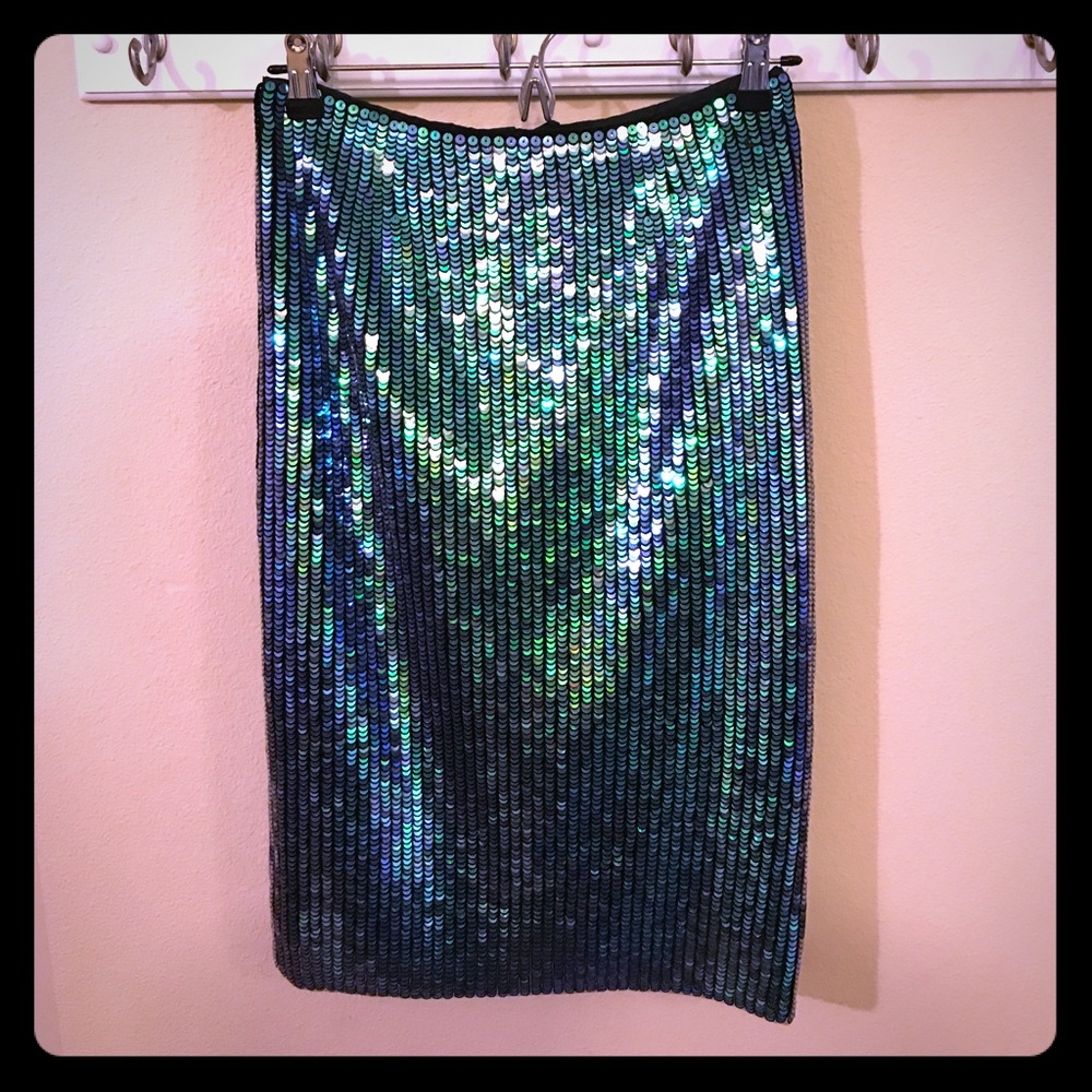 BNWT H&M green sequin designer pencil skirt