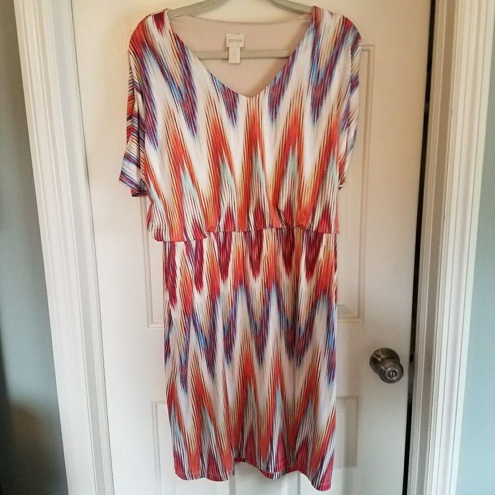 Melon colored chevron dress.