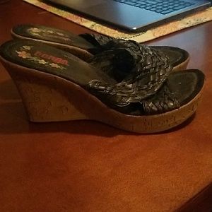 Black and brown wedge sandals