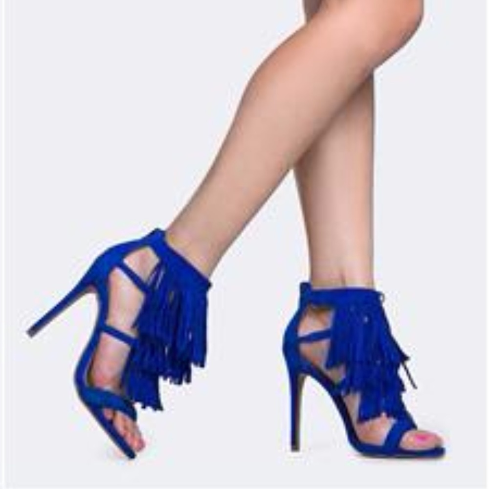 Steve Madden "Fringly" Blue Suede Heel sz 6.5