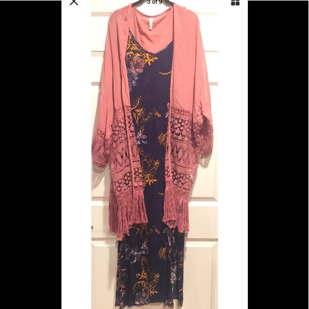 🌻💛🌙Boho Long Floral Navy Maxi Dress XL🦋🌻✨