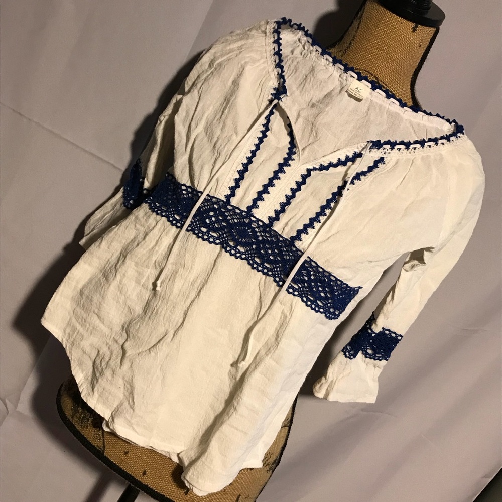 Royal Blue Knit Women’s Linen 3/4 Sleeve Shirt