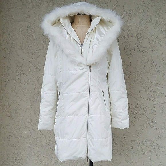 New York & Company Jackets & Blazers - NY&Co Faux Fur Trimmed Cream Puffer Coat