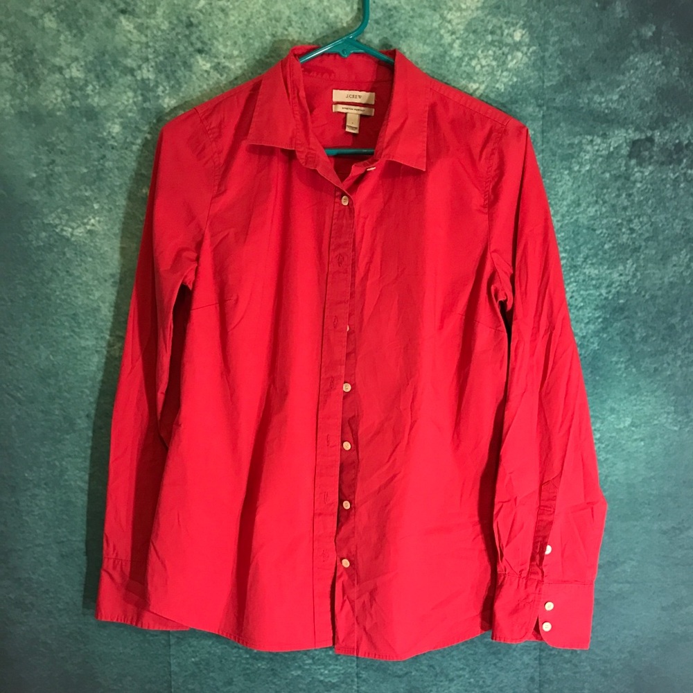 J crew candy pink/ red shirt women size s