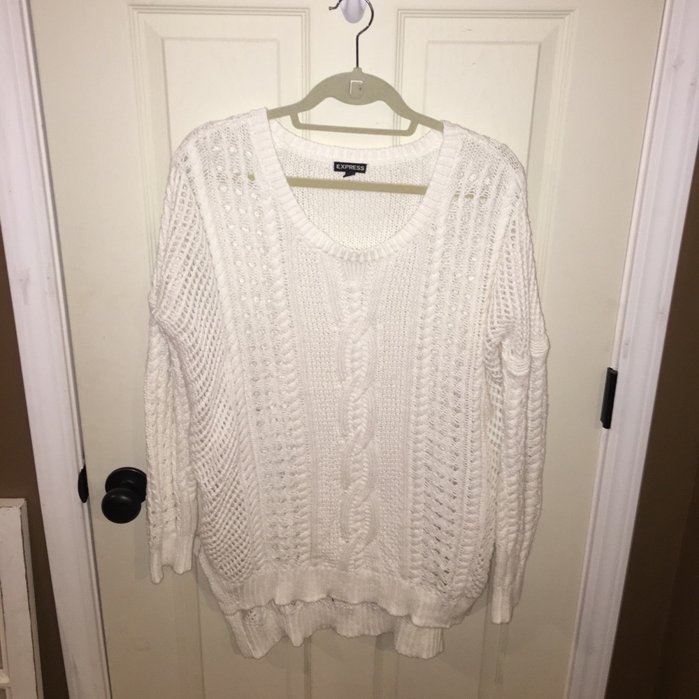Oversized Snowy-White Knotted Tunic Sweater