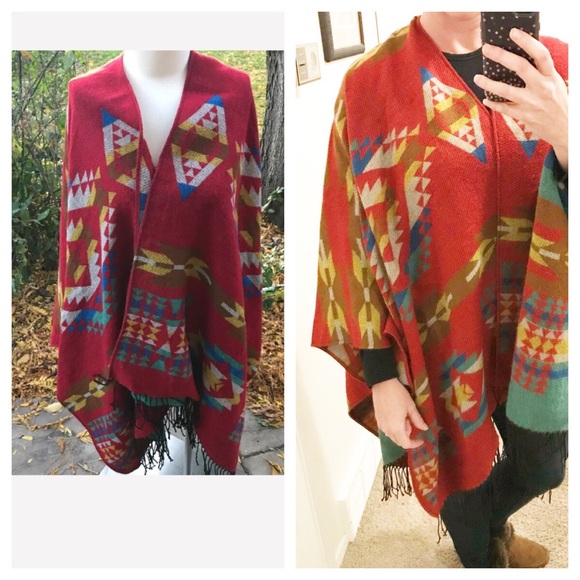 Boutique Sweaters - Boutique reversible Aztec blanket wrap