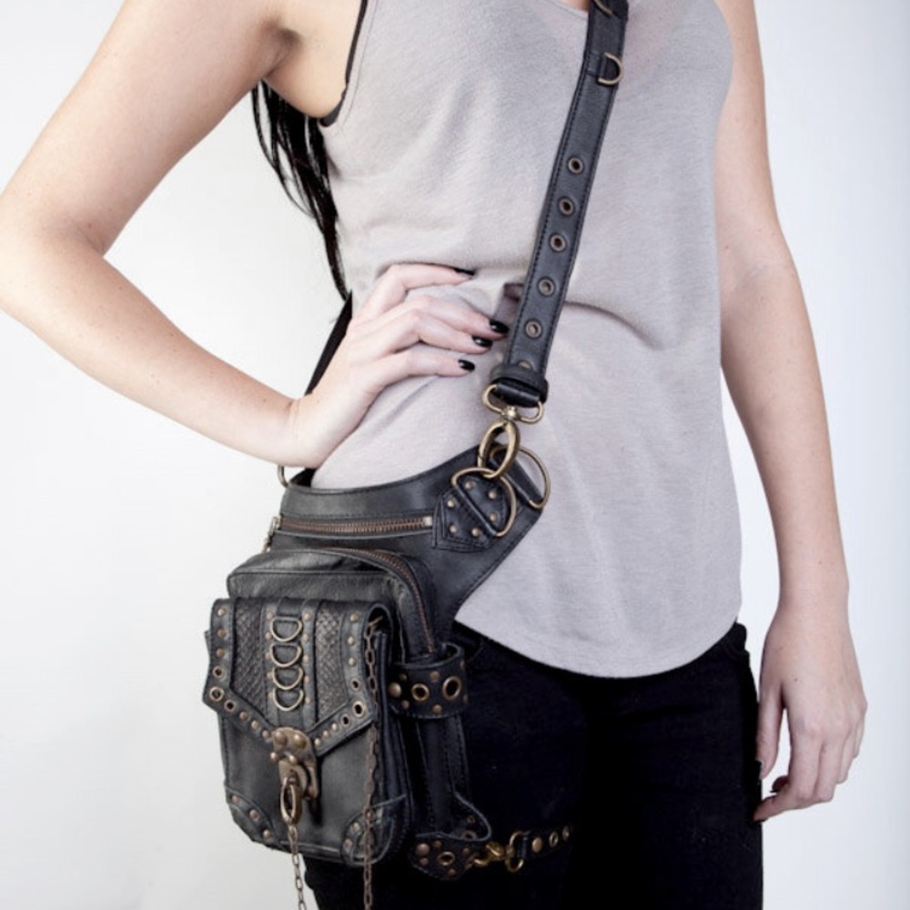 Black leather hip holster waist/shoulder bag