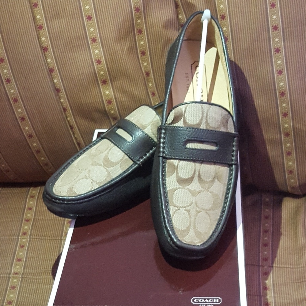 New COACH Mens Neal Brown/Tan Slip On Loafers🎄🌲