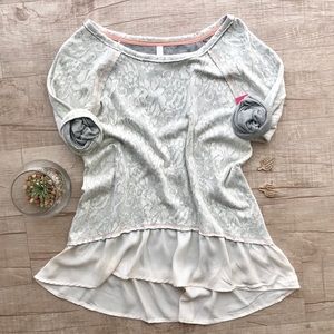 Xhilaration Lace Long Sleeve Peplum Pullover Top