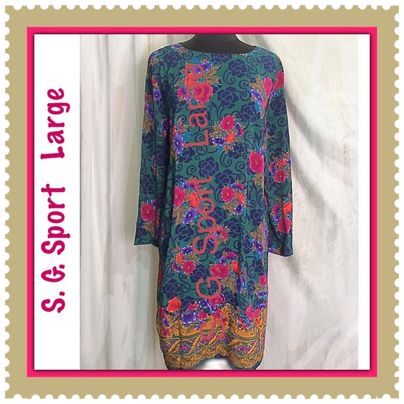Vintage Dresses & Skirts - S. G. Sport Green Floral Print Shift Dress
