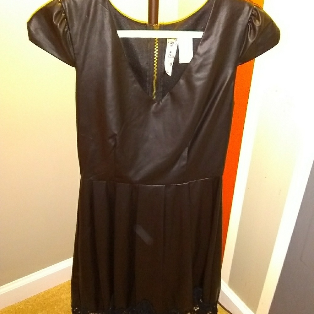 Black short sleeve leather dress