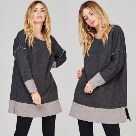 ❤️NEW❤️ Loose Oversized Charcoal Tunic Sweater - Picture 2 of 2