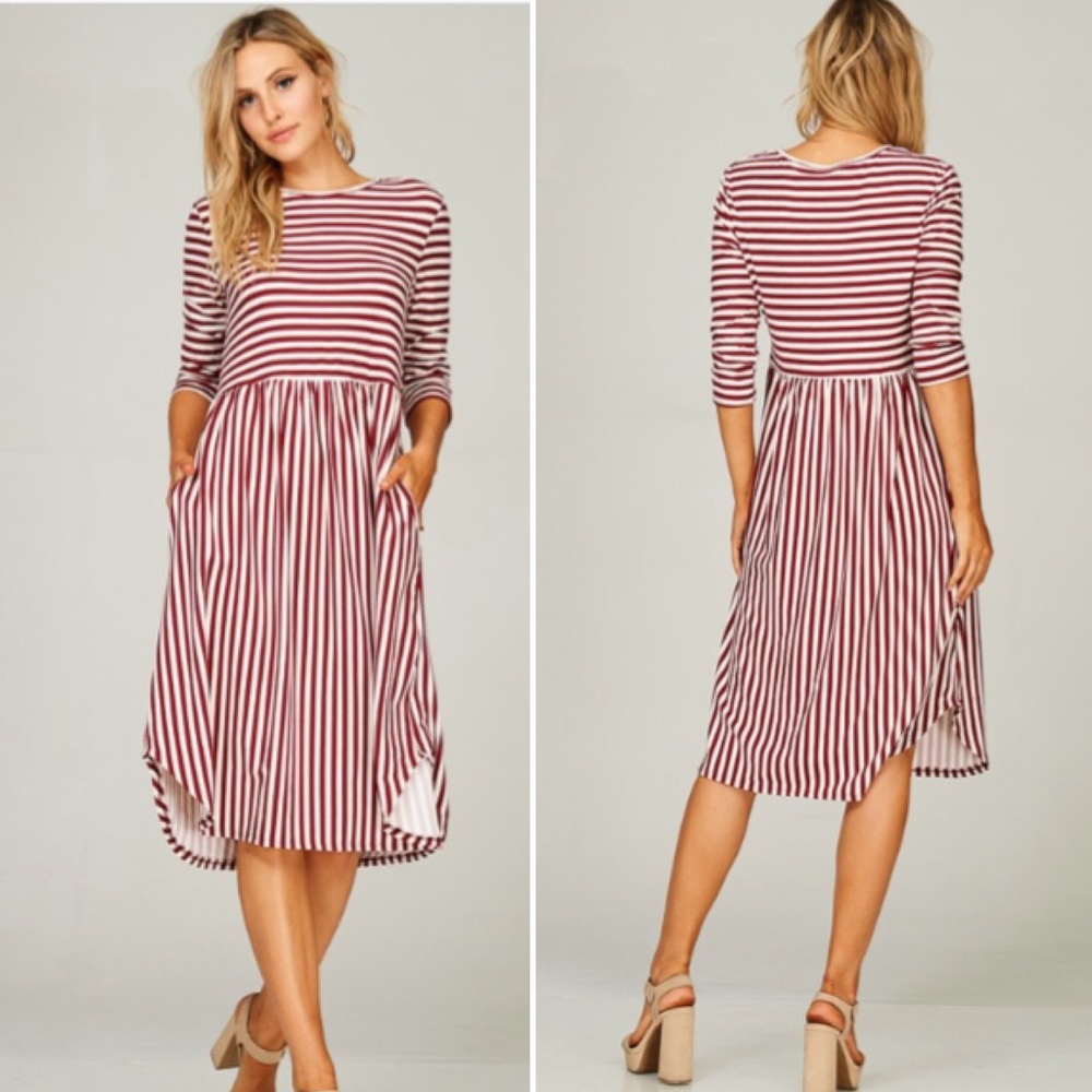 ❤️NEW❤️ Modest Striped Midi Dress Fall