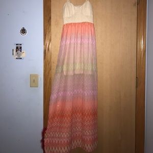 Peach, long dress, with white top