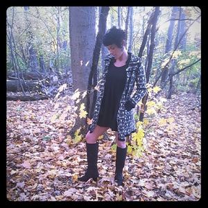 Black and cream wool blend coat