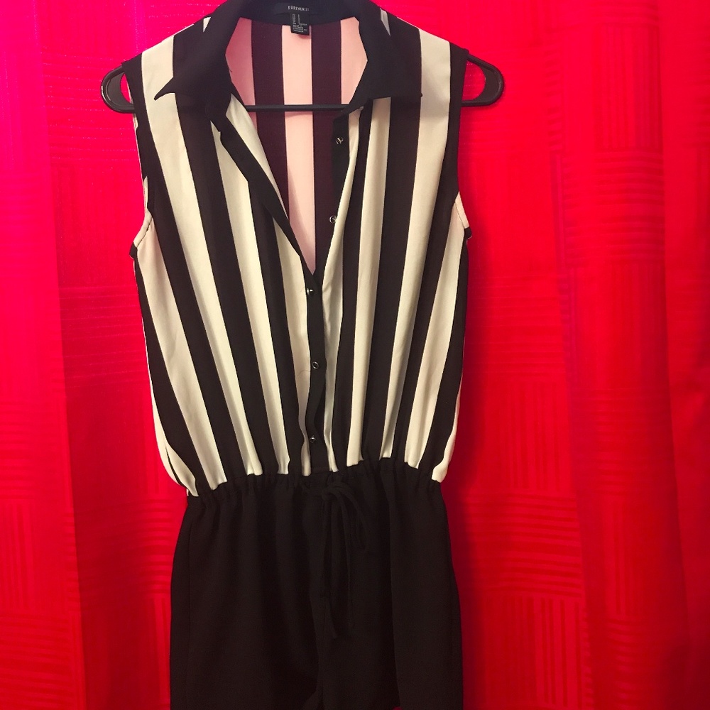 Black and white striped romper