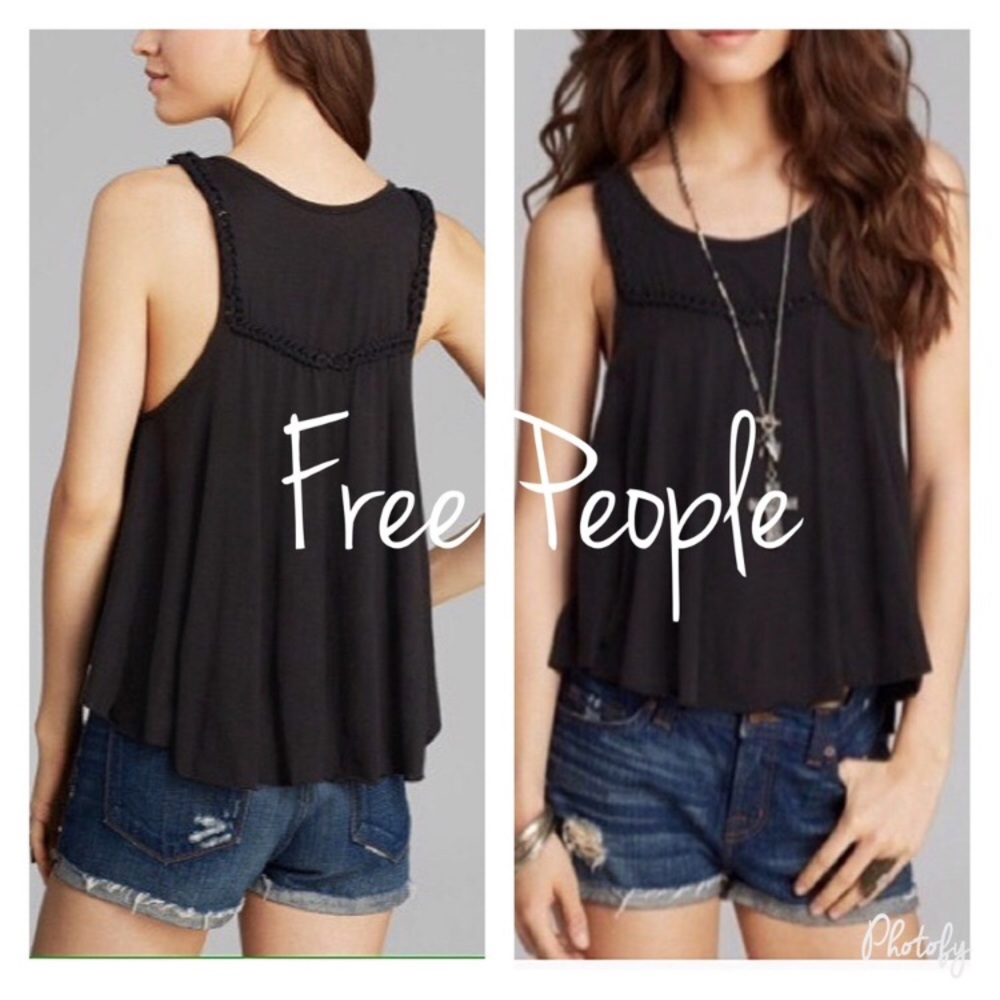 Free People Black Loose Braided Tank Size XS