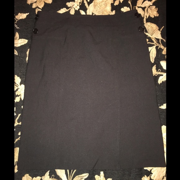 BCBG Max Azria Black Pencil Skirt Side Buttons - Picture 2 of 8
