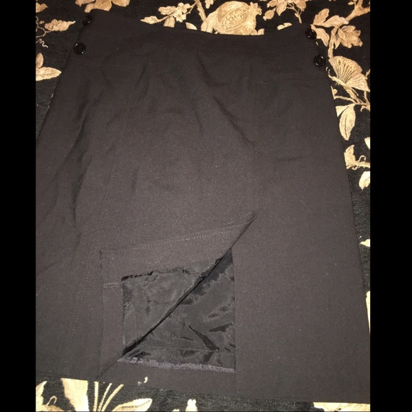 BCBG Max Azria Black Pencil Skirt Side Buttons - Picture 5 of 8