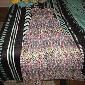 Maxi dress, colorful slit up the back