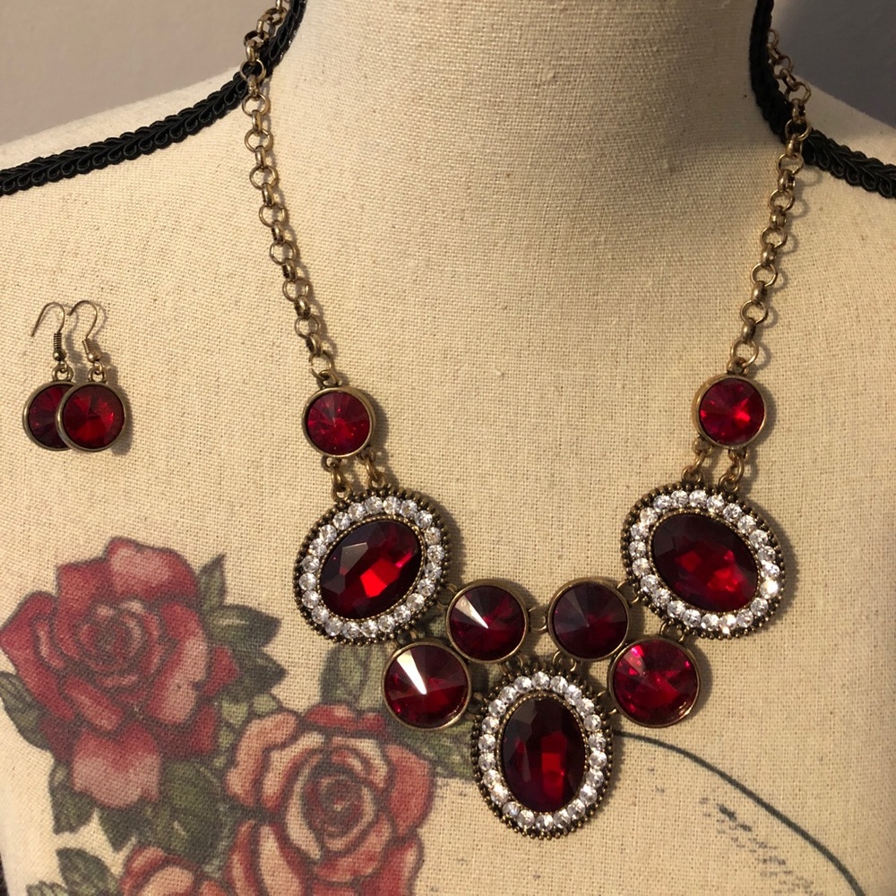 Red stone necklace and earrings