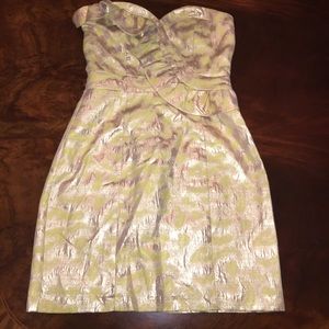 Karlie Gold and Yellow Strapless Cocktail Dress