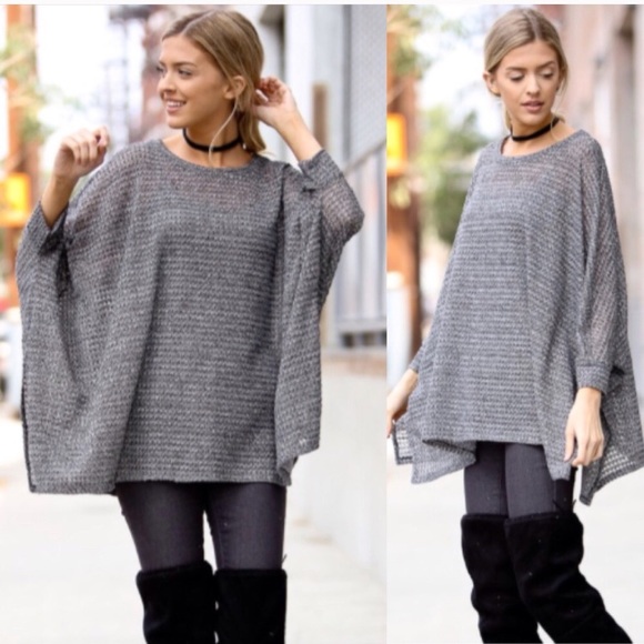 Tops - 😍LAST-S😍 Sheer Knit Gray Batwing Loose Top