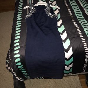 Navy blue tight fitted homecoming dress, beading
