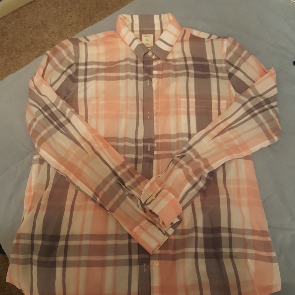 Pink & gray gap plaid shirt