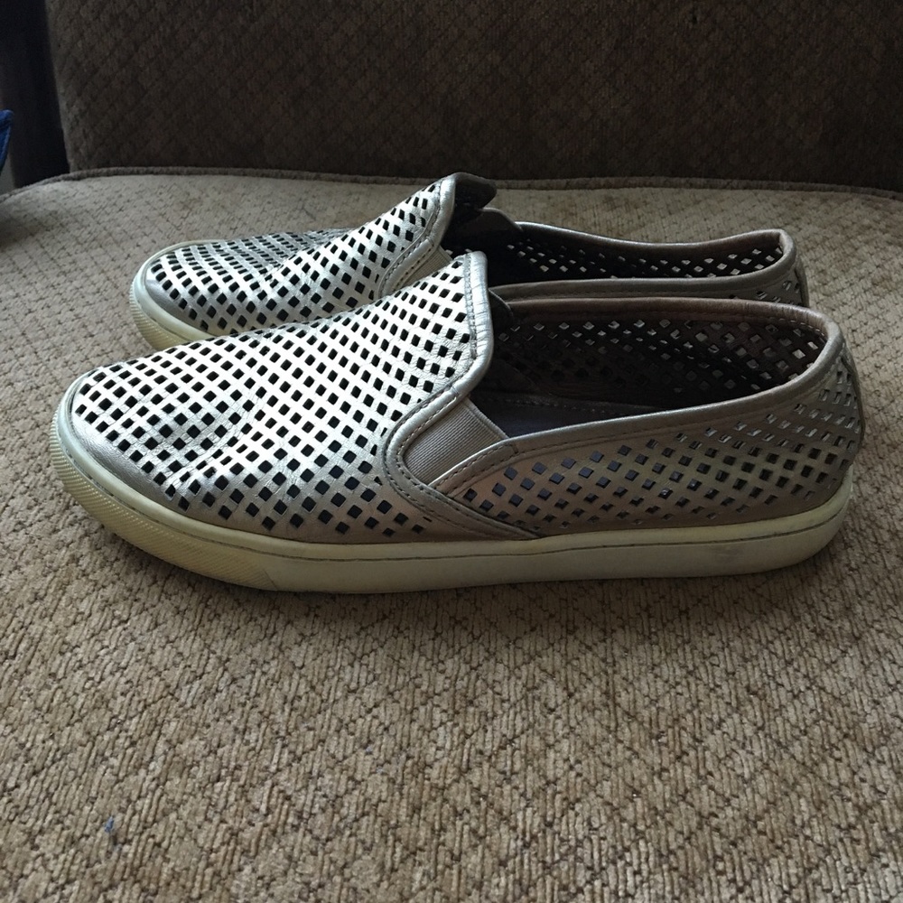 Tory Burch Gold Perforated Floyd Leather Slip Ons