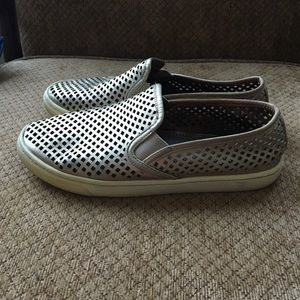 Tory Burch Gold Perforated Floyd Leather Slip Ons