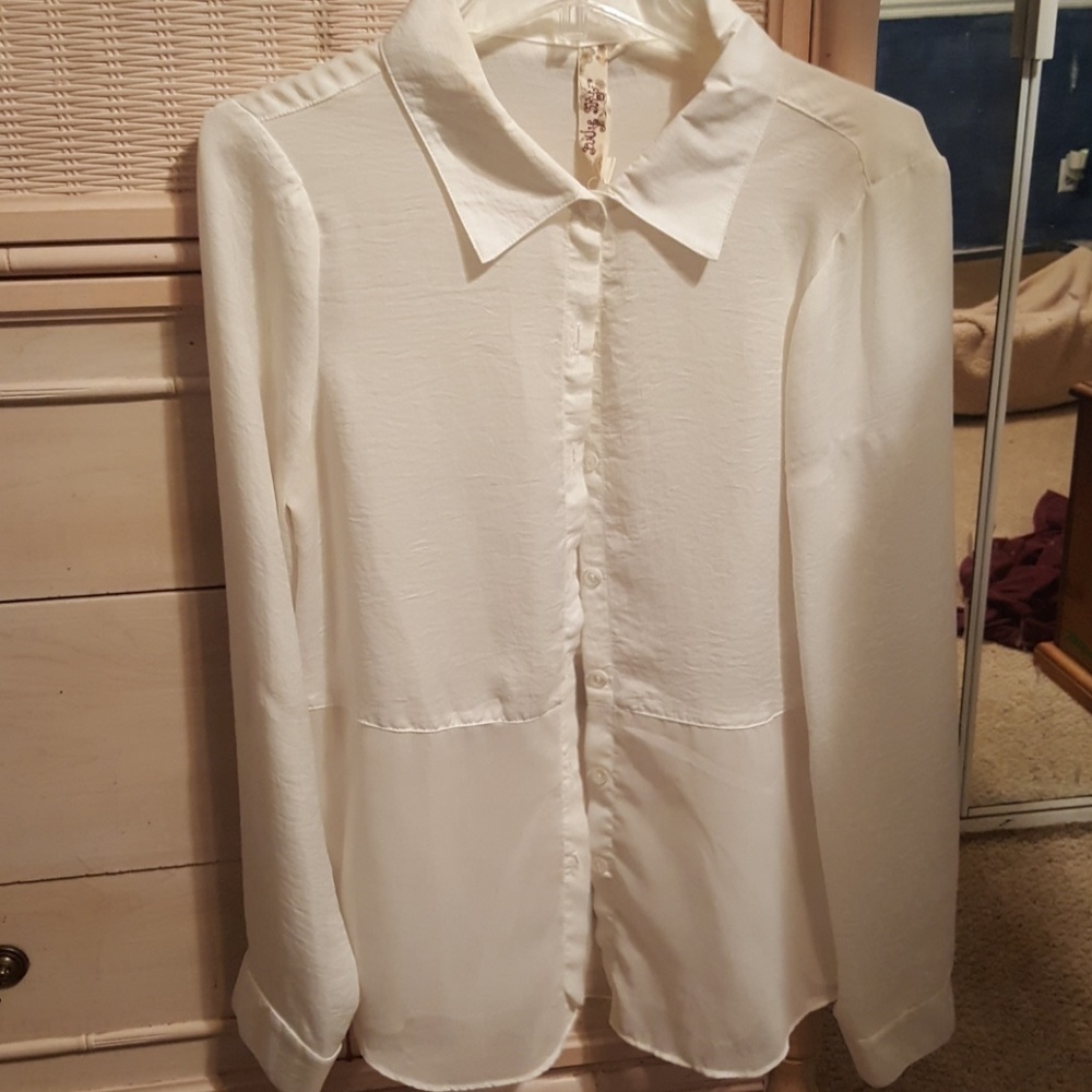 Cream partial sheer blouse