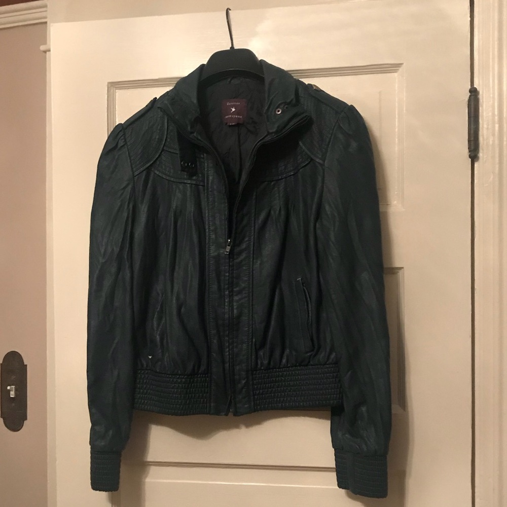 Blue Vegan Leather Jacket