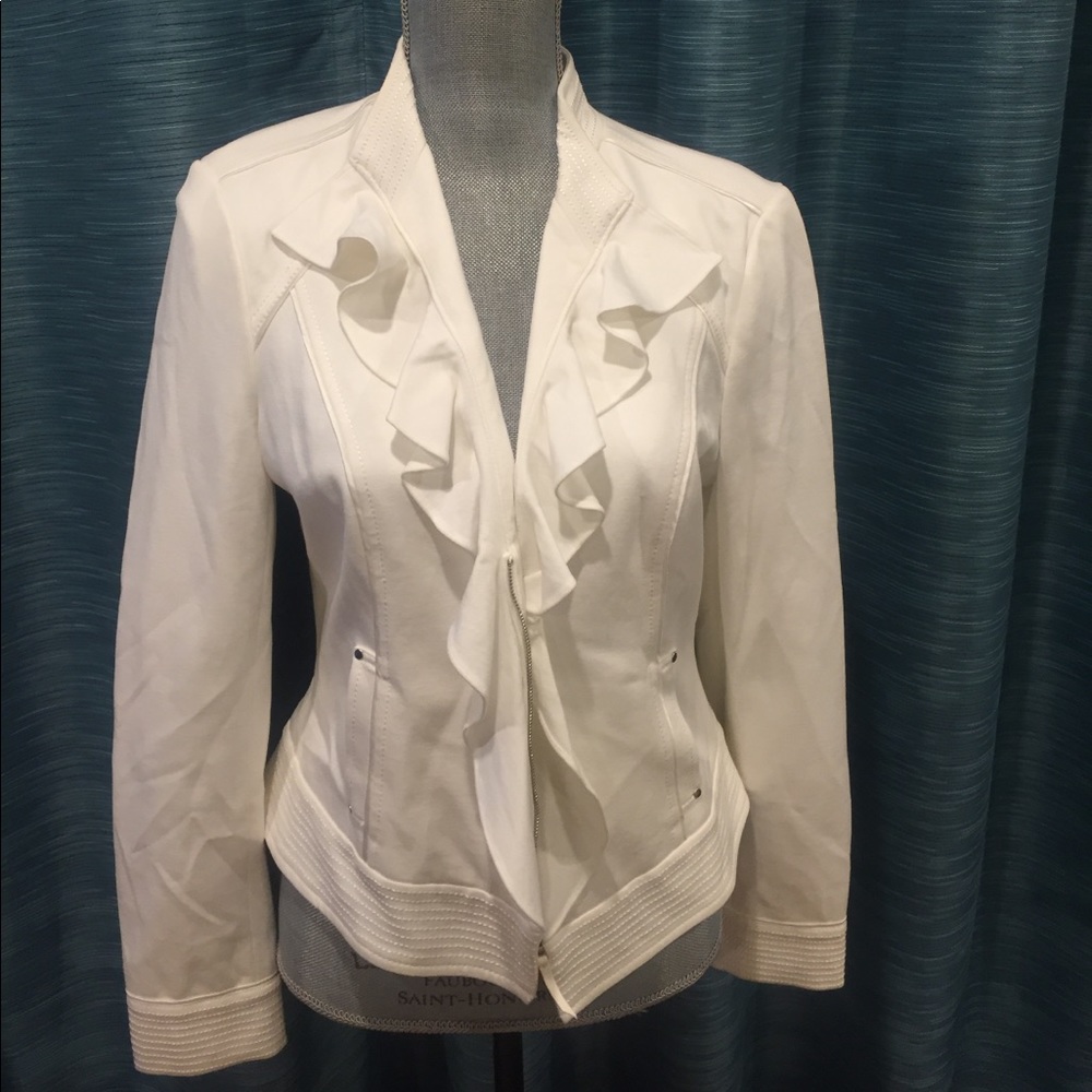 White House Black Market White ruffle Jacket sz 12