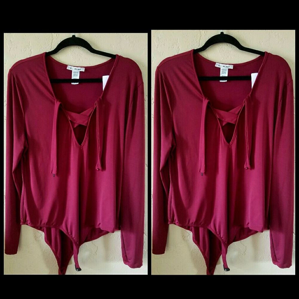 Burgundy/Maroon Cross Strap Body Suit (PLUS SIZE)