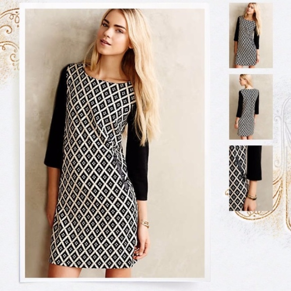Anthropologie Black & White Mosaic Shift Dress