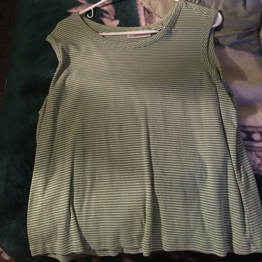 Sleeveless shirt green with thin white stripes