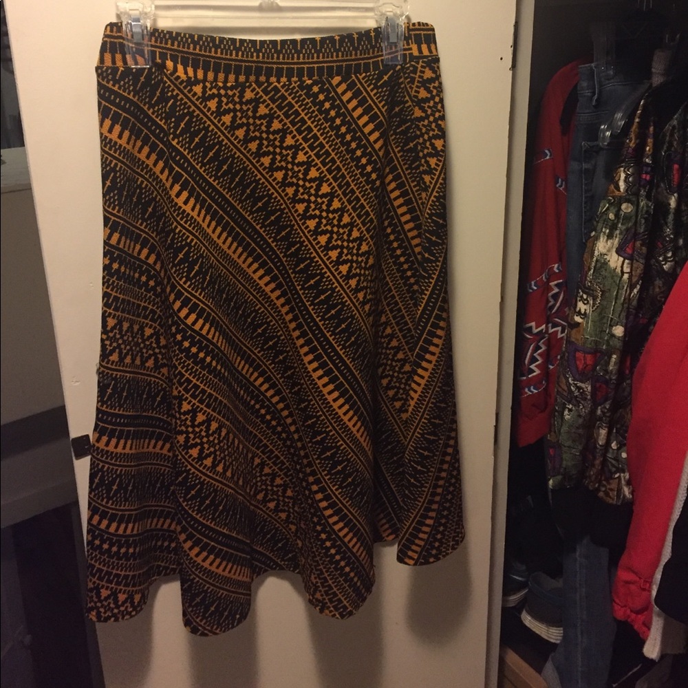 Black and Yellow Patterned Midi Swing Skirt