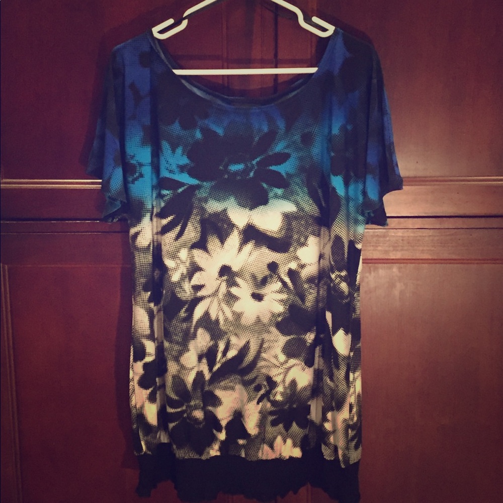 Black, white and blue dress