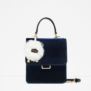 Zara Velvet PomPom Briefcase Bag