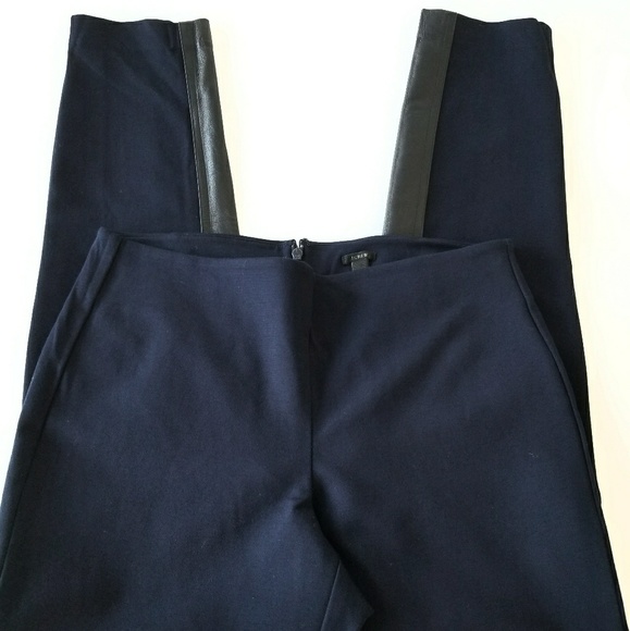 J. Crew Pants - J.Crew Navy Blue Knee  Leather Patch Leggings