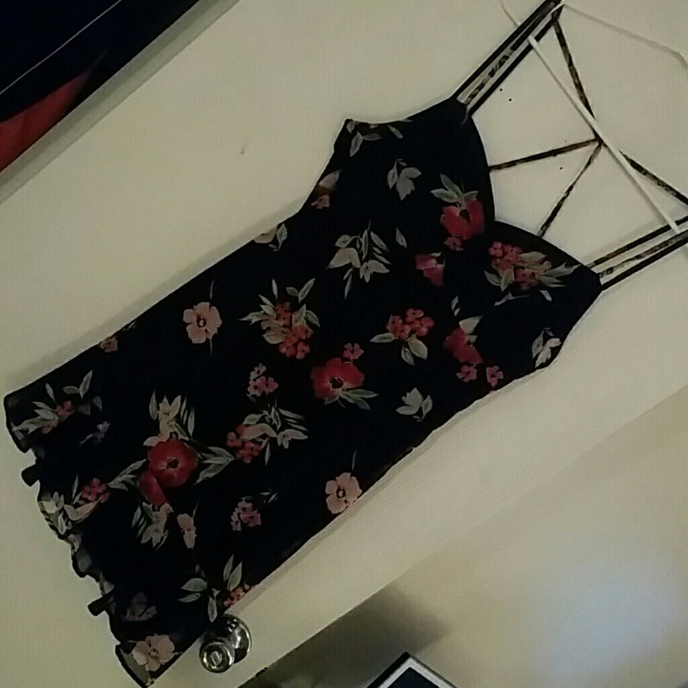 Black floral event mini dress